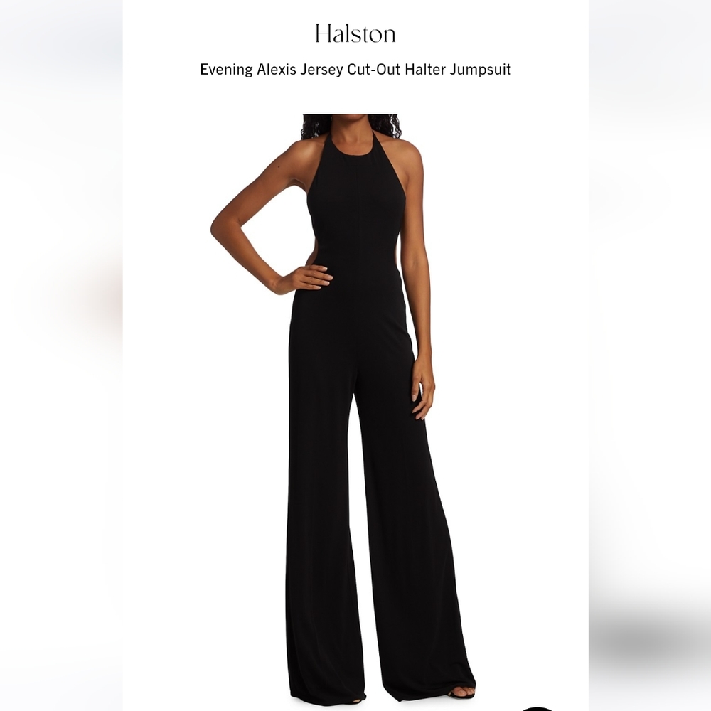 HALSTON-"Evening Alexis Jersey Cut-Out Halter Jumpsuit"